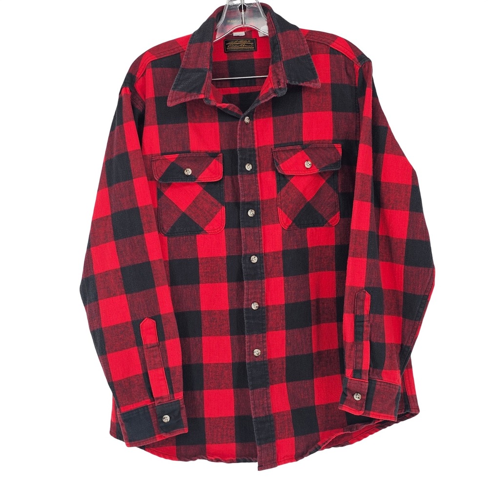 Vintage 80s Eddie Bauer McKinley Cloth Flannel Shirt XL USA Buffalo Plaid Cabin - Picture 2 of 8